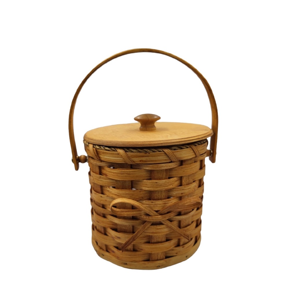 Amish Handwoven Wooden Handle and Lid Basket‎ w/ Bow Signed Jonas Gingerich